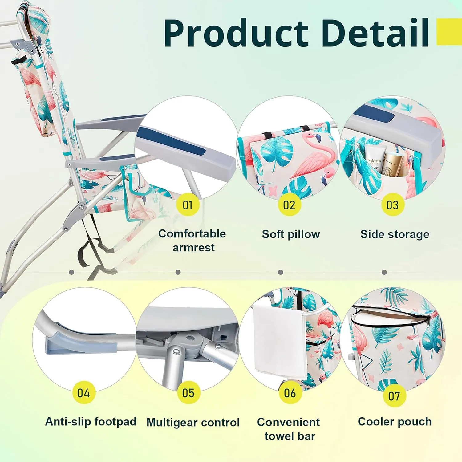 Portable Beach Chair Chair with Backrest, Load 220 LBS, Collapsible Outdoor Folding Chair for Hiking, Picnic, Festival, Camping and Sports, 24.8"L x 27.56"W x 38.98"H, Easy Set Up, Pink Bird