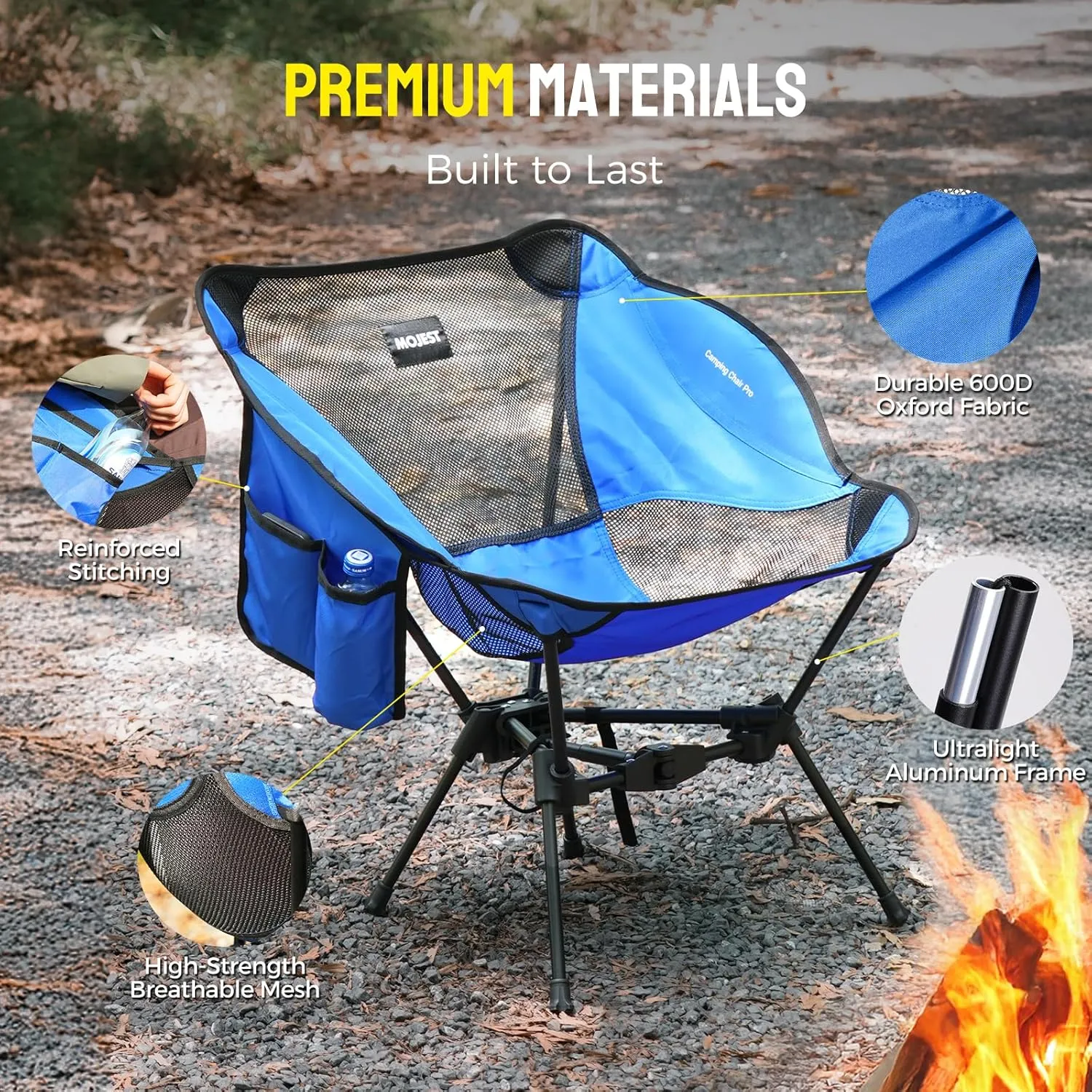 Portable Camping Chair – Compact Lightweight Folding Chair for Adults, Supports 330 lbs – Ideal for Backpacking Hiking, Fishing, Beach, Picnic & Lawn (Blue)