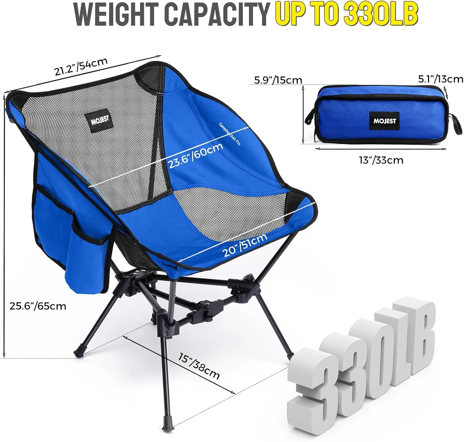 Portable Camping Chair – Compact Lightweight Folding Chair for Adults, Supports 330 lbs – Ideal for Backpacking Hiking, Fishing, Beach, Picnic & Lawn (Blue)