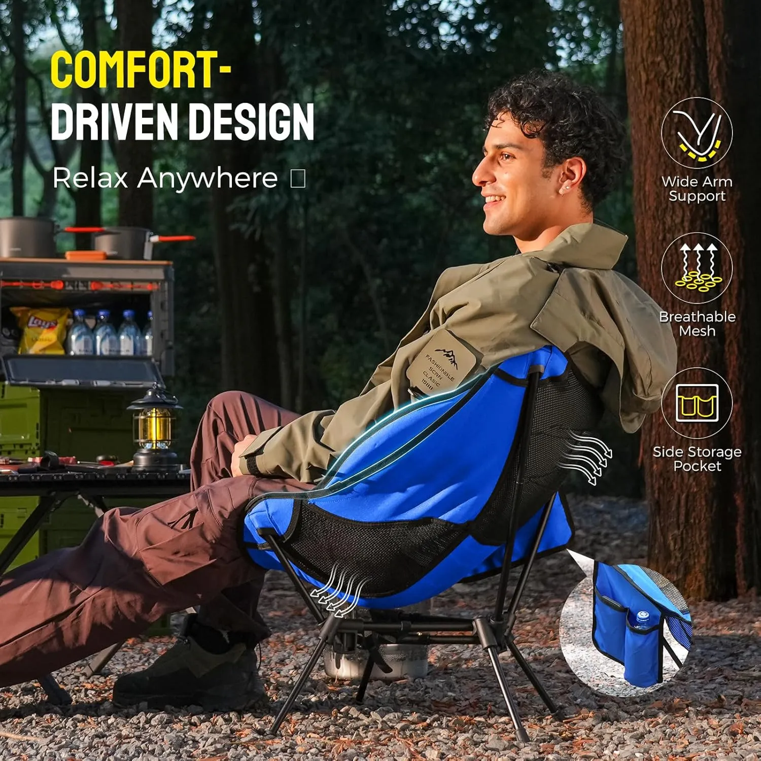 Portable Camping Chair – Compact Lightweight Folding Chair for Adults, Supports 330 lbs – Ideal for Backpacking Hiking, Fishing, Beach, Picnic & Lawn (Blue)