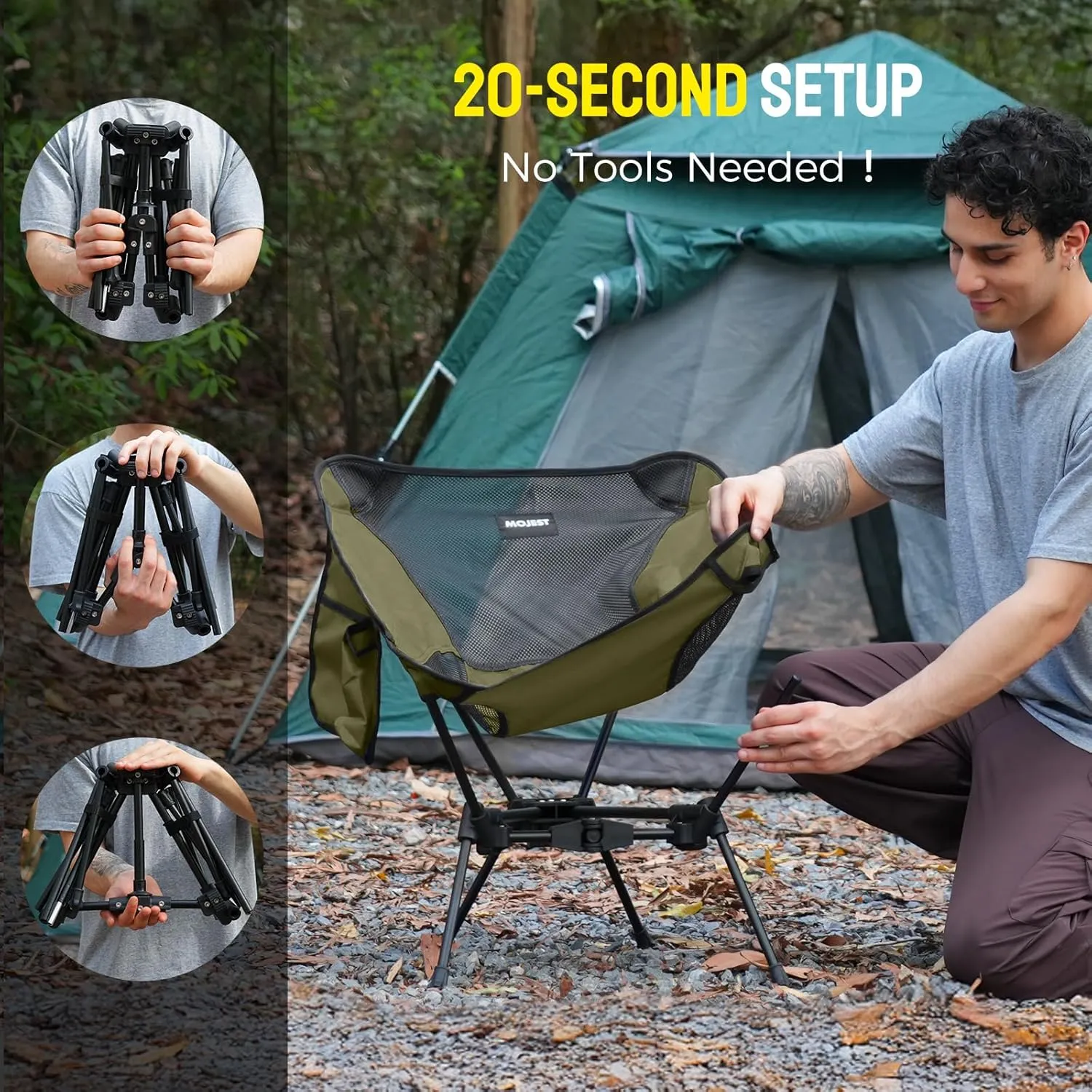 Portable Camping Chair – Compact Lightweight Folding Chair for Adults, Supports 330 lbs – Ideal for Backpacking Hiking, Fishing, Beach, Picnic & Lawn (Dark Green)
