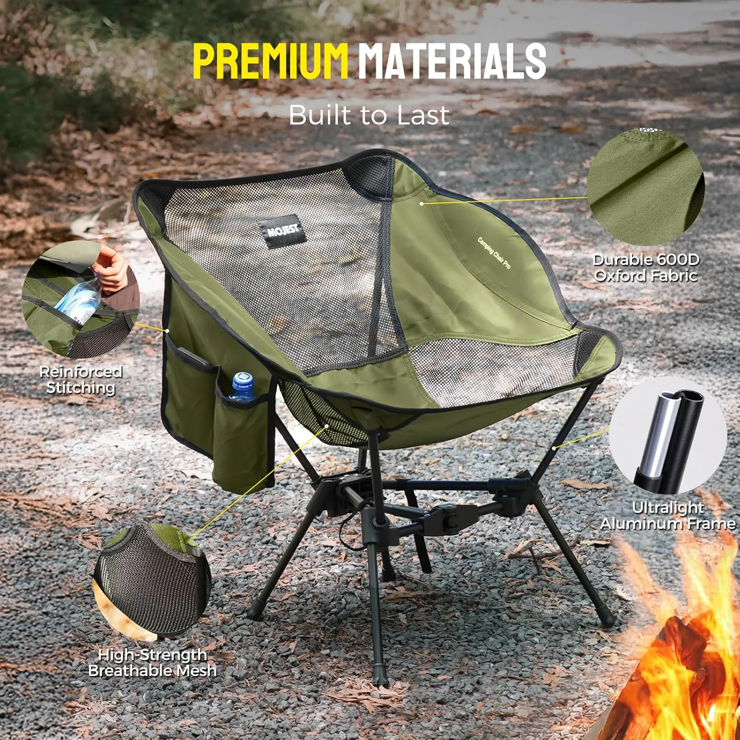 Portable Camping Chair – Compact Lightweight Folding Chair for Adults, Supports 330 lbs – Ideal for Backpacking Hiking, Fishing, Beach, Picnic & Lawn (Dark Green)