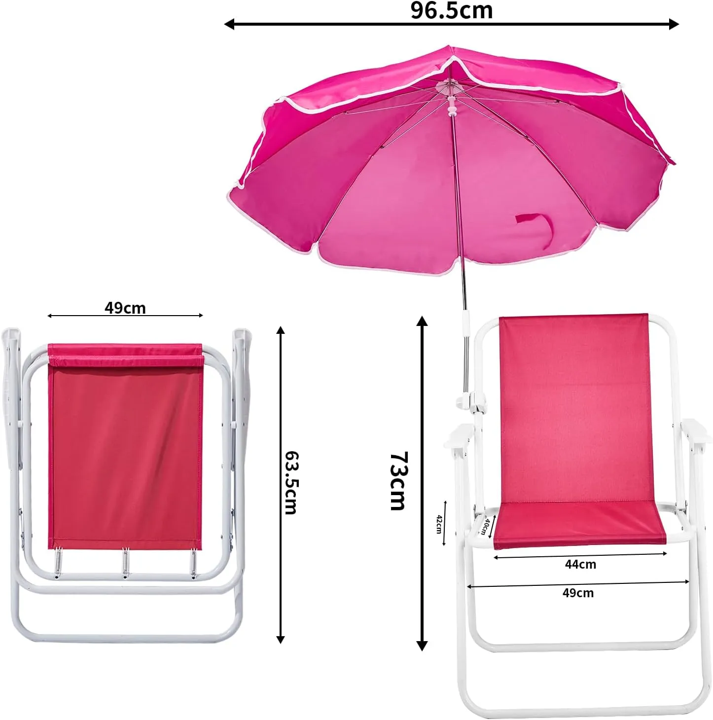 Portable Camping Chair for Adults, Comfy Outdoor Leisure Chairs with Adjustable Umbrella and PE Oxford Cloth, Lightweight Folding Beach Chair for Picnic Backyard Travel, Supports Up to 265lbs, Pink