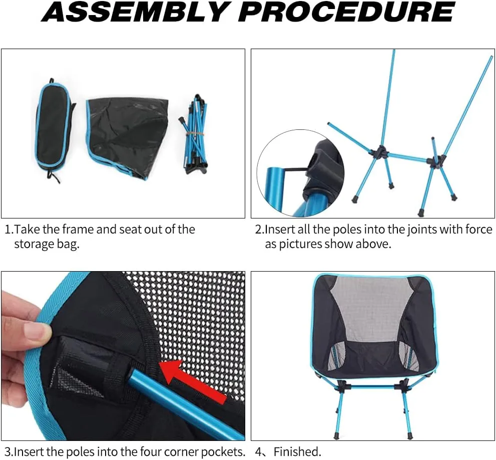 Portable Camping Chair, Lightweight Foldable Outdoor Chair for Hiking Beach Lawn, Max Load 220 lbs, Aircraft Grade 7075 Aluminum, Compact Backing, Light Blue