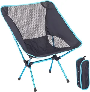 Portable Camping Chair, Lightweight Foldable Outdoor Chair for Hiking Beach Lawn, Max Load 220 lbs, Aircraft Grade 7075 Aluminum, Compact Backing, Light Blue