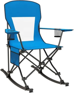 Portable Camping Chair Lightweight Foldable with Cup Holder Blue Oxford Fabric Smooth-Rocking Design Padded Seat Max Load 299 Lb for Camping Sporting Events Movies Fishing