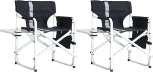 Portable Camping Chair Padded Folding Beach Chair with Side Table and Storage Pockets Lightweight Oversized Directors Chair for Indoor, Outdoor, Picnics and Fishing, 2 Piece, Black Gray