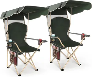 Portable Camping Chair with Canopy - Folding Chair with Canopy, Durable 600D Oxford Canopy Chair for Camping, Beach, Picnics, Fishing & Sports