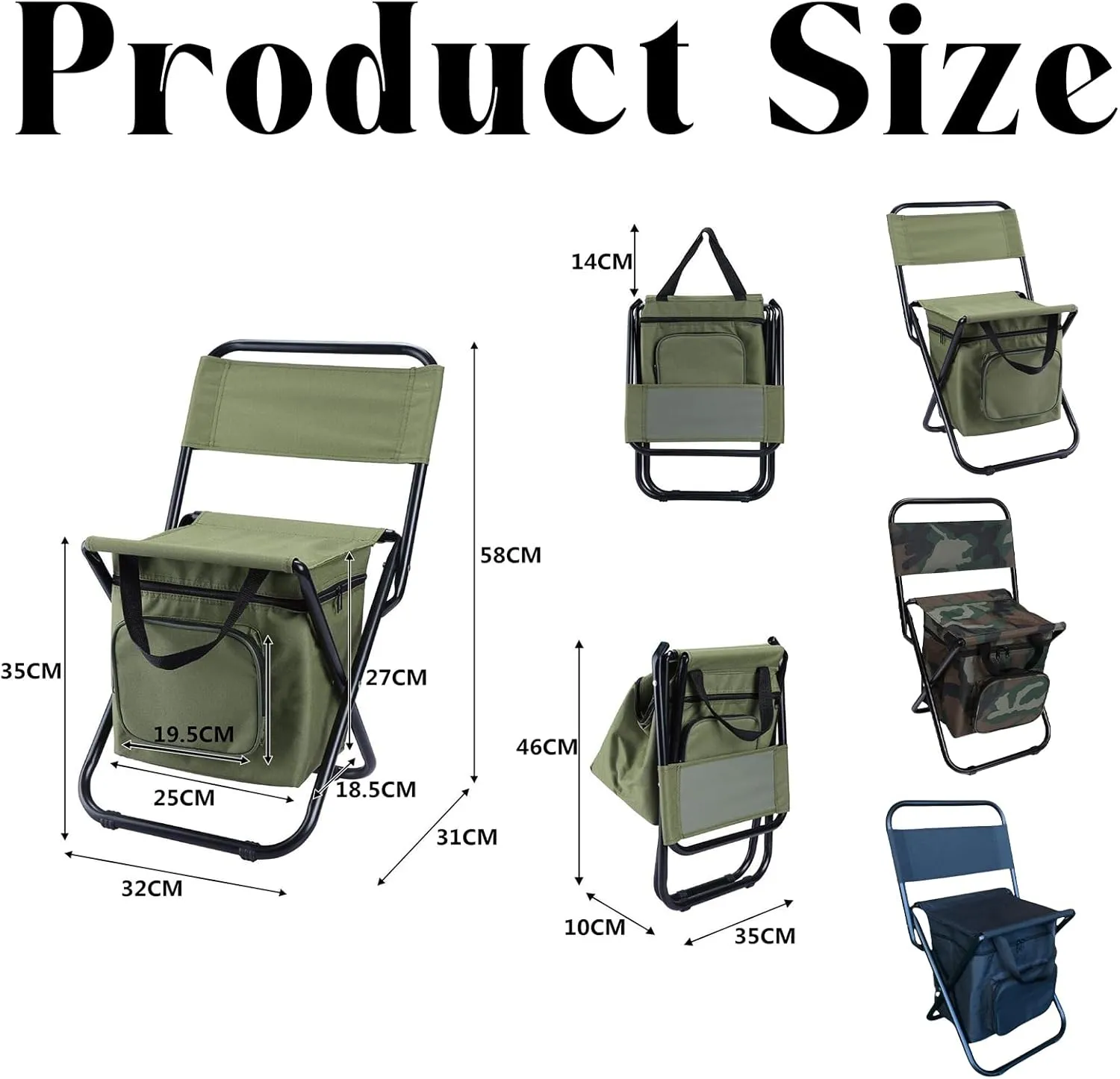 Portable Camping Chairs, Camping Outdoor Chair Ultralight with Cooler Insulated Picnic Bag, Camping Fishing Folding Chair, Camping Chairs for Adults (Green)
