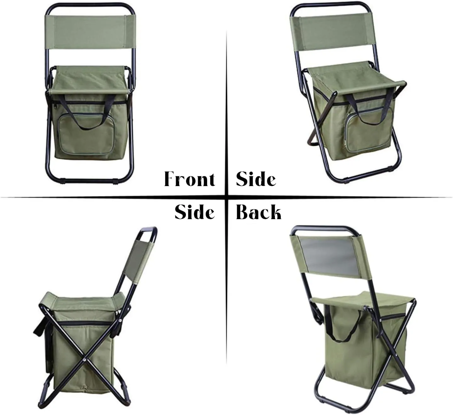Portable Camping Chairs, Camping Outdoor Chair Ultralight with Cooler Insulated Picnic Bag, Camping Fishing Folding Chair, Camping Chairs for Adults (Green)