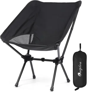 Portable Camping Chairs Men Women, Folding Backpacking Camping Chairs for Adult, Compact Small Beach Chair, Lightweight Camp Chair for Travel Hiking, Black