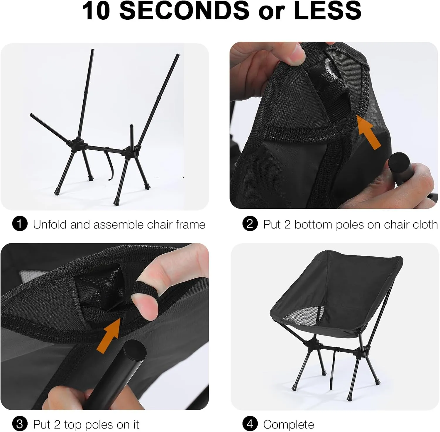 Portable Camping Chairs Men Women, Folding Backpacking Camping Chairs for Adult, Compact Small Beach Chair, Lightweight Camp Chair for Travel Hiking, Black