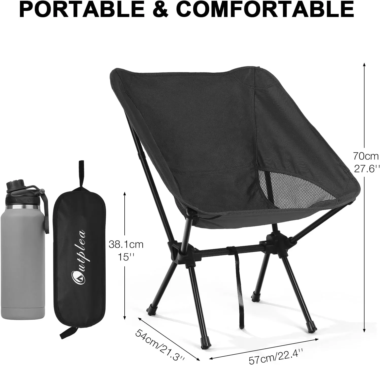 Portable Camping Chairs Men Women, Folding Backpacking Camping Chairs for Adult, Compact Small Beach Chair, Lightweight Camp Chair for Travel Hiking, Black