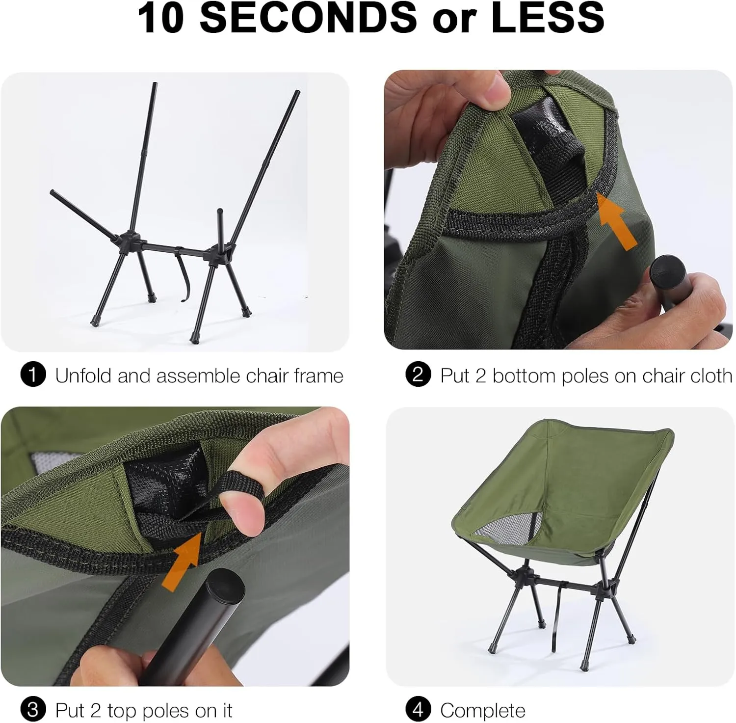 Portable Camping Chairs Men Women, Folding Backpacking Camping Chairs for Adult, Compact Small Beach Chair, Lightweight Camp Chair for Travel Hiking, Green