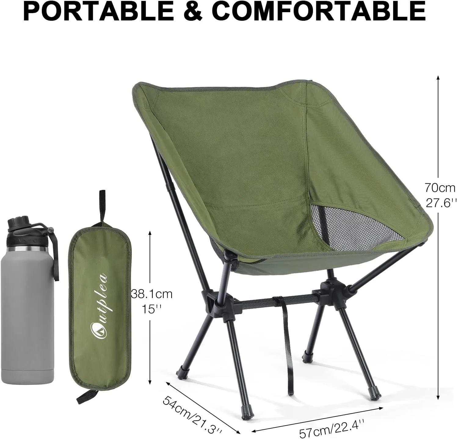 Portable Camping Chairs Men Women, Folding Backpacking Camping Chairs for Adult, Compact Small Beach Chair, Lightweight Camp Chair for Travel Hiking, Green