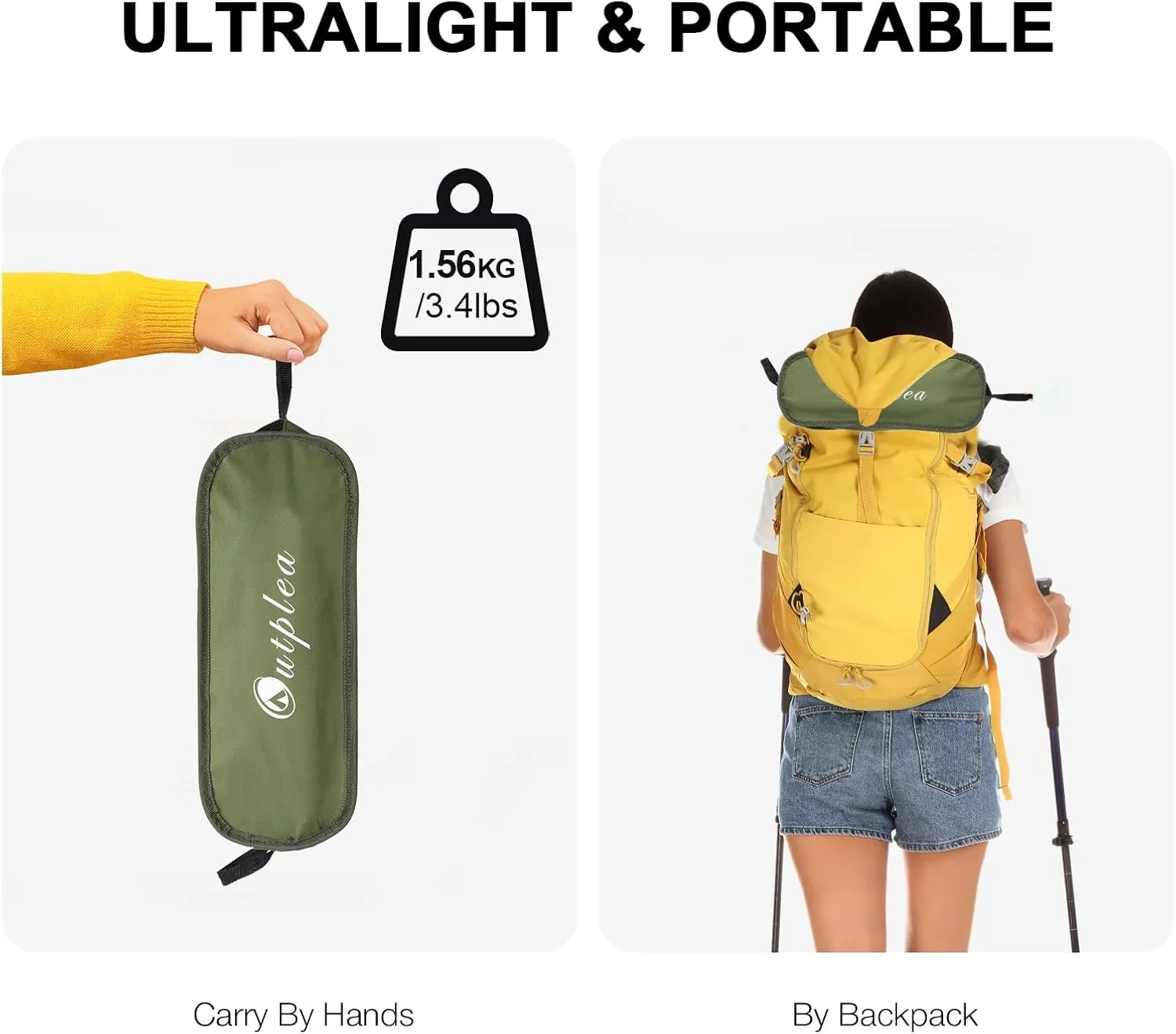 Portable Camping Chairs Men Women, Folding Backpacking Camping Chairs for Adult, Compact Small Beach Chair, Lightweight Camp Chair for Travel Hiking, Green
