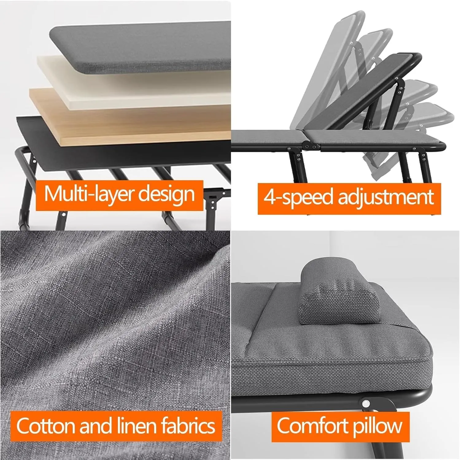 Portable Camping Cots 4 Levels Adjustment Backrest Camping Cots for Adults with 4cm Mattress Load 661 Lbs Cots for Camping