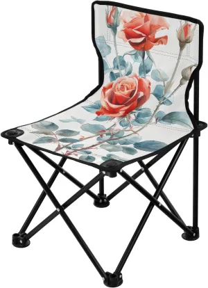 Portable Camping Folding Chairs Foldable Chair Small A Red Roses Lightweight Backpacking Outdoor Outside Fishing