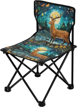 Portable Camping Folding Chairs Foldable Chair Small Deer Painting 3 Lightweight Backpacking Outdoor Outside Fishing