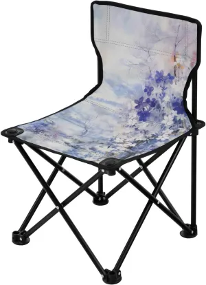 Portable Camping Folding Chairs Foldable Chair Small Flower Floral Purple Lightweight Backpacking Outdoor Outside Fishing