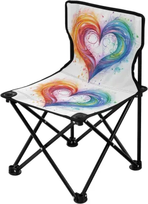 Portable Camping Folding Chairs Foldable Chair Small Heart Watercolor Lightweight Backpacking Outdoor Outside Fishing