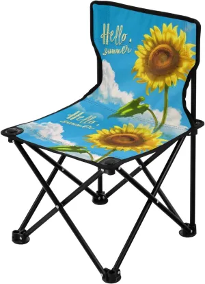 Portable Camping Folding Chairs Foldable Chair Small Hello Summer Sunflower Lightweight Backpacking Outdoor Outside Fishing