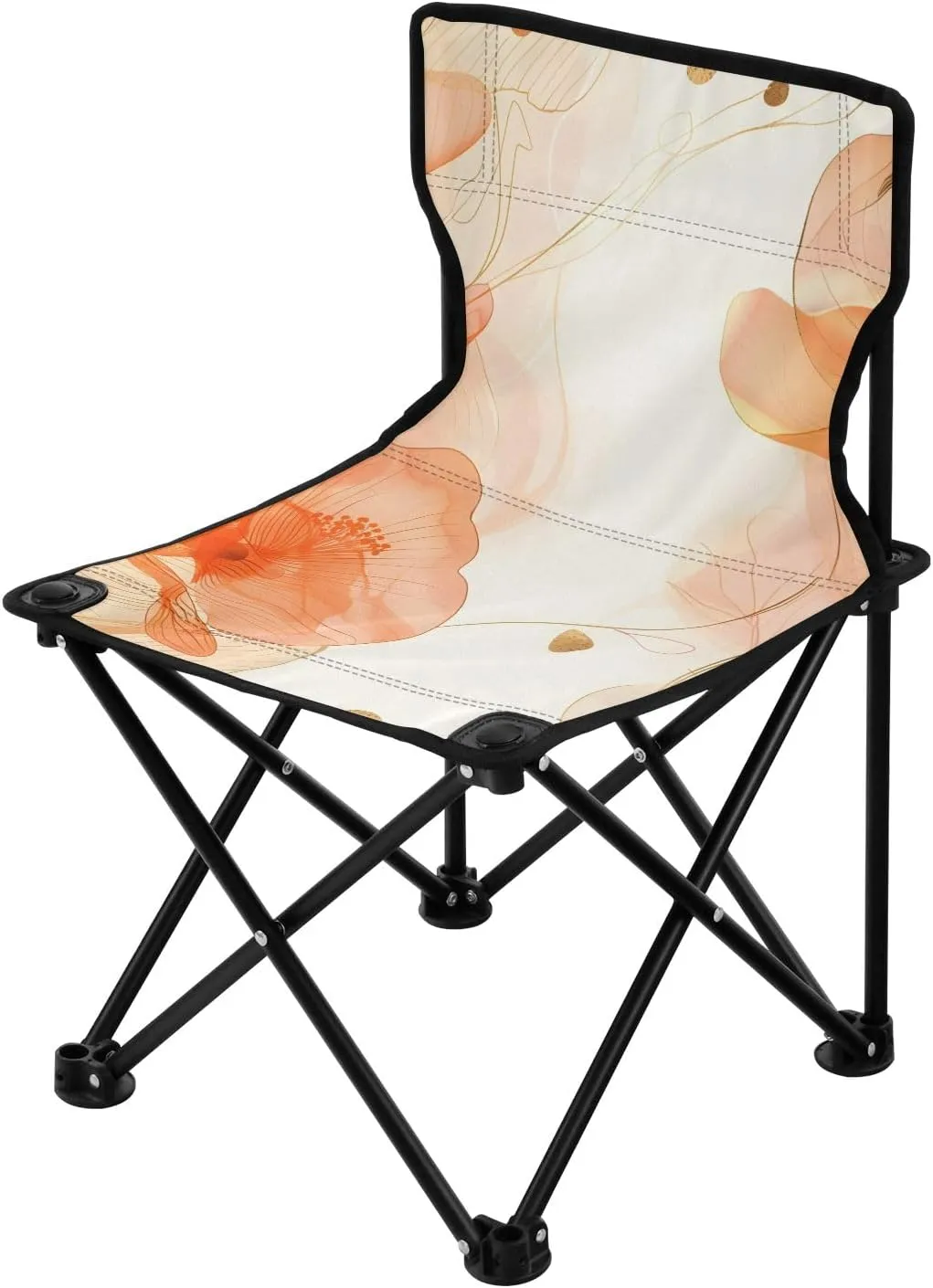 Portable Camping Folding Chairs Foldable Chair Small Orange Flowers Lightweight Backpacking Outdoor Outside Fishing