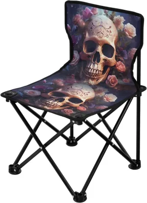 Portable Camping Folding Chairs Foldable Chair Small Skull Pink Rose Lightweight Backpacking Outdoor Outside Fishing