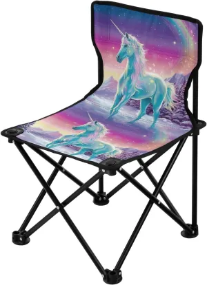 Portable Camping Folding Chairs Foldable Chair Small Unicorn Rainbow 2 Lightweight Backpacking Outdoor Outside Fishing