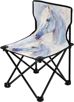 Portable Camping Folding Chairs Foldable Chair Small White Horse Watercolor Lightweight Backpacking Outdoor Outside Fishing