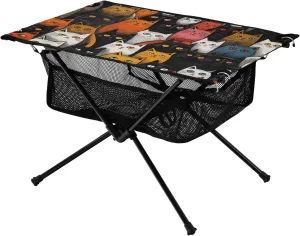 Portable Camping Table Cartoon Colorful Kitten Cat Outdoor Foldable Camp Tables for Outside, Camping, Hiking, Tailgating