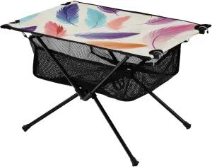Portable Camping Table Doodle Colorful Feather Pattern Outdoor Foldable Camp Tables for Outside, Camping, Hiking, Tailgating