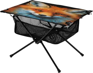 Portable Camping Table Foldable with Mesh Storage Lightweight Compact Camp Tent Side Table for Outside,Camping,Hiking,Tailgating,Fox