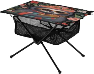 Portable Camping Table Foldable with Mesh Storage Lightweight Compact Camp Tent Side Table for Outside,Camping,Hiking,Tailgating,Sloth