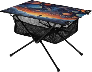 Portable Camping Table Foldable with Mesh Storage Lightweight Compact Camp Tent Side Table for Outside,Camping,Hiking,Tailgating,Space Painting