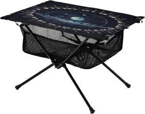 Portable Camping Table Foldable with Mesh Storage Lightweight Compact Camp Tent Side Table for Outside,Camping,Hiking,Tailgating,Sun and Moon