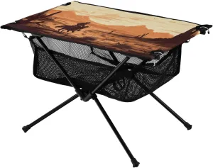 Portable Camping Table Foldable with Mesh Storage Lightweight Compact Camp Tent Side Table for Outside,Camping,Hiking,Tailgating,Western Desert Cowboy