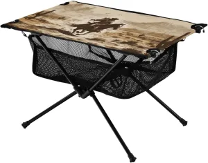 Portable Camping Table Foldable with Mesh Storage Lightweight Compact Camp Tent Side Table for Outside,Camping,Hiking,Tailgating,Western Desert Cowboy