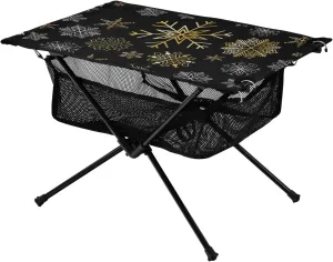 Portable Camping Table Gold Snowflake Black Outdoor Foldable Camp Tables for Outside, Camping, Hiking, Tailgating