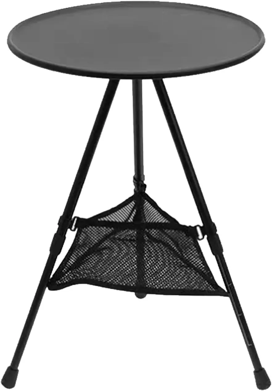 Portable Camping Table, Round Folding Table, Small Lightweight Outdoor Table with Adjustable Height and mesh Bag for Camping, Barbecue, Picnic, Beach, Fishing, Hiking or Indoor use(Black)
