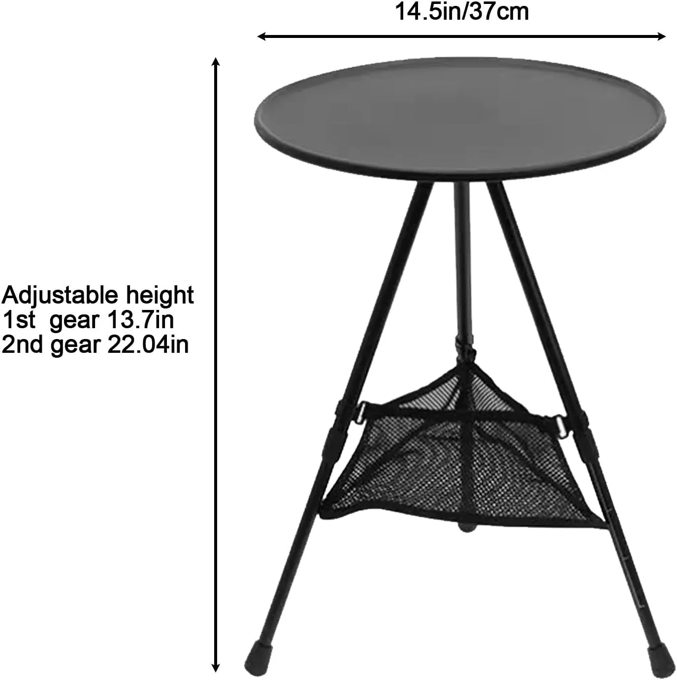 Portable Camping Table, Round Folding Table, Small Lightweight Outdoor Table with Adjustable Height and mesh Bag for Camping, Barbecue, Picnic, Beach, Fishing, Hiking or Indoor use(Black)