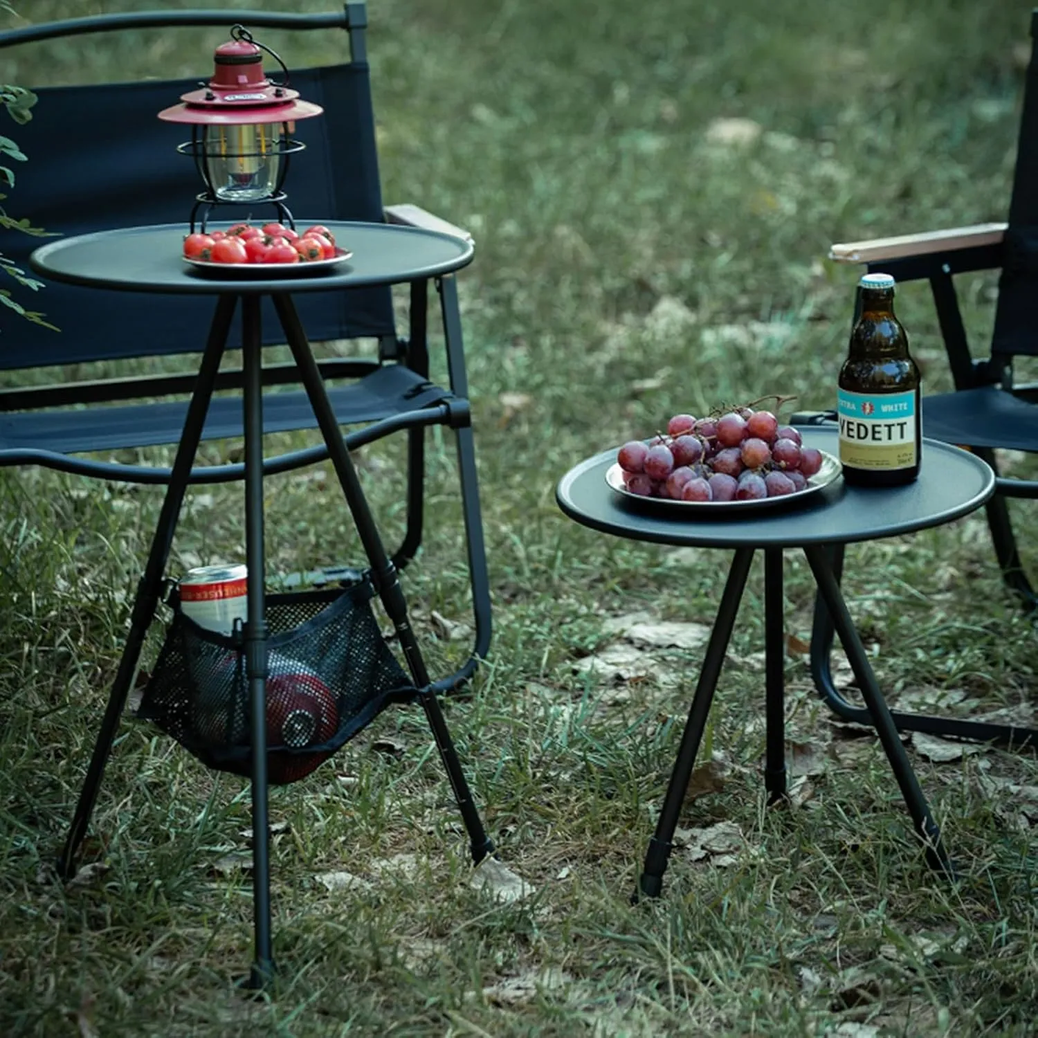Portable Camping Table, Round Folding Table, Small Lightweight Outdoor Table with Adjustable Height and mesh Bag for Camping, Barbecue, Picnic, Beach, Fishing, Hiking or Indoor use(Black)
