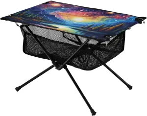 Portable Camping Table Starry Sky River and Forest Outdoor Foldable Camp Tables for Outside, Camping, Hiking, Tailgating