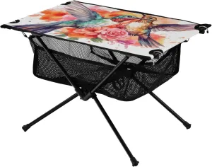Portable Camping Table Watercolor Birds with Flowers Outdoor Foldable Camp Tables for Outside, Camping, Hiking, Tailgating