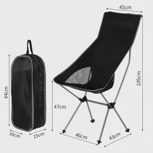 Portable Chairs Garden Folding Seater Ultralight Portable Camping Chair Outdoor High Back Recliner for Beach Hiking Fishing (Color : Black)