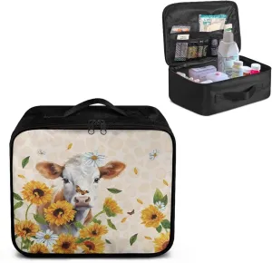 Portable Empty First Aid Kit Bag Large Cow Sunflower Travel First Aid Kit Pouch Medical Storage Bag Medium Emergency Survival Pouch Bag for Car Camping Hiking Home Travel Office