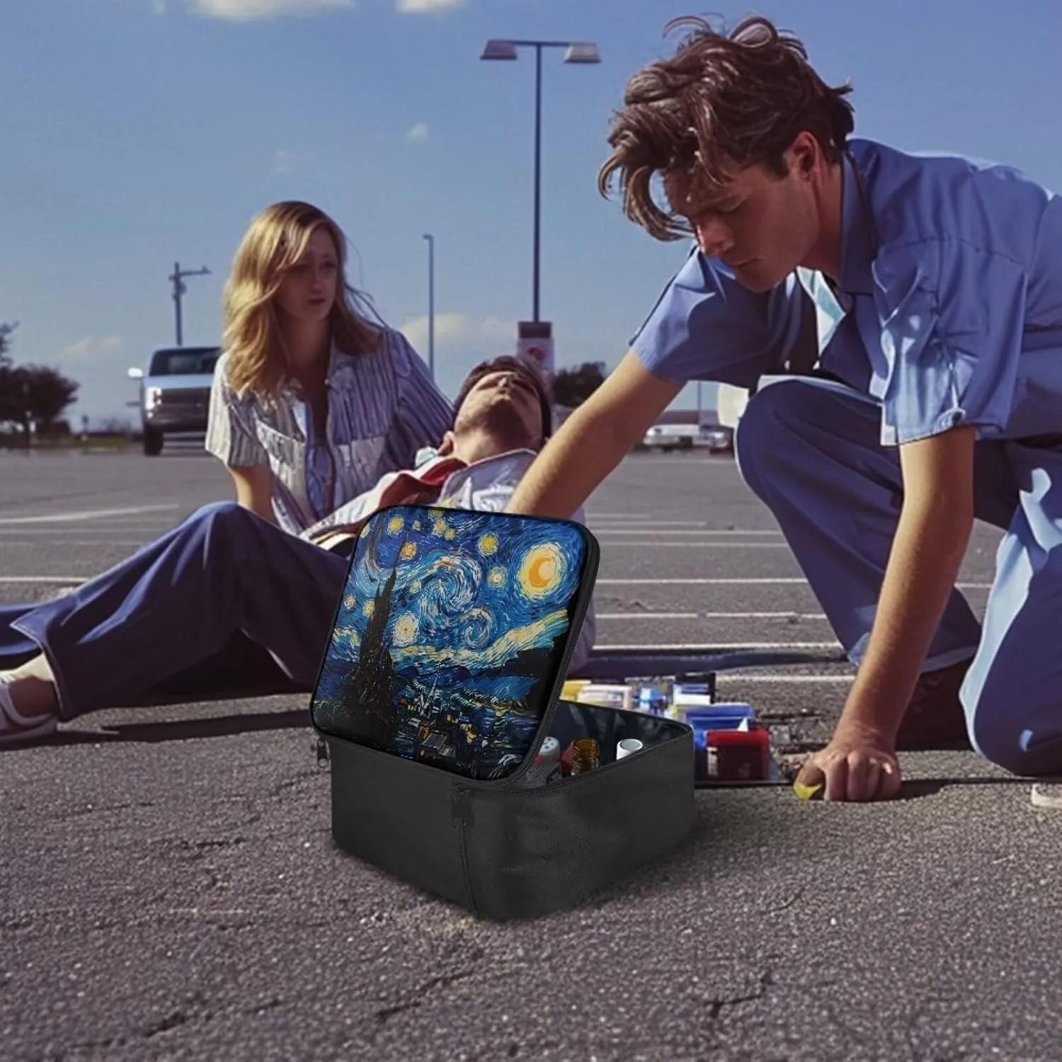 Portable Empty First Aid Kit Bag Starry Sky Painting Medical Storage Bag Medicine Organizer Emergency Survival Pouch Bag College Medical Kit for Dormfor Home Office Car Outdoor