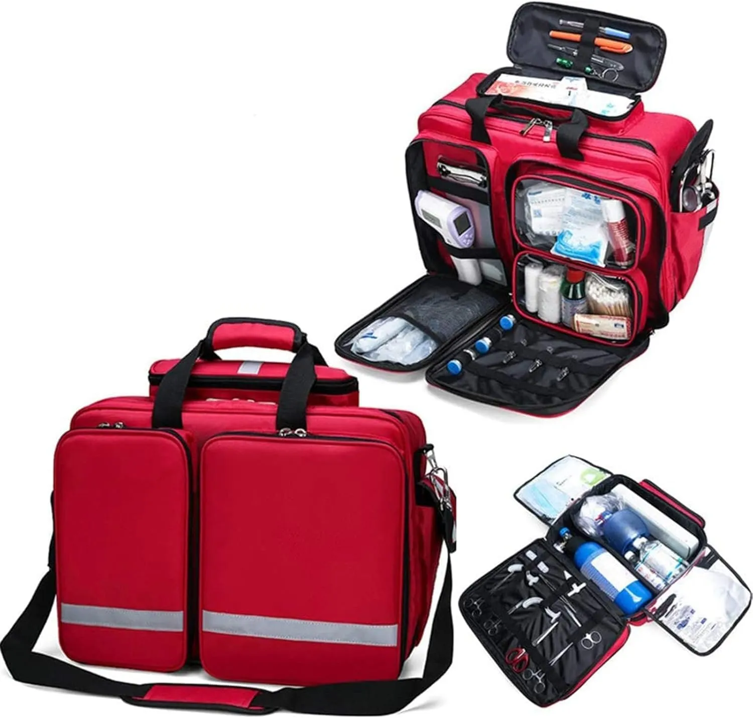Portable First Aid Kit Bag, Waterproof Oxford Cloth Nurse Tote Bag, Outdoor Emergency Medical Kit, High Capacity Medical Shoulder Bag(Red)