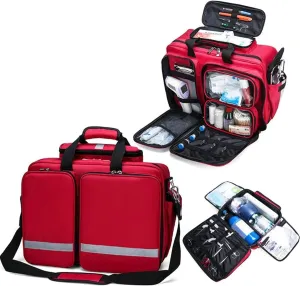 Portable First Aid Kit Bag, Waterproof Oxford Cloth Nurse Tote Bag, Outdoor Emergency Medical Kit, High Capacity Medical Shoulder Bag(Red)