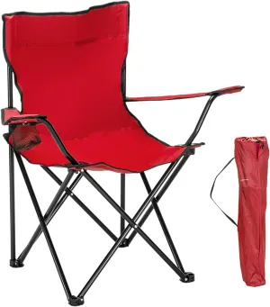 Portable Folding Camping Chair for Adults with Arm Rest Cup Holder and Carrying and Storage Bag, Ideal for Camping, Travel, Hiking, Backpacking, Beach, Fishing and Picnics, Supports up to 230Lbs, Red